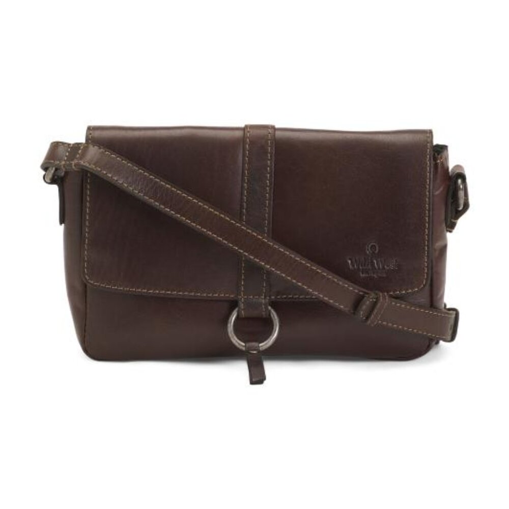 WILD WEST Leather Flap Over Ring Crossbody